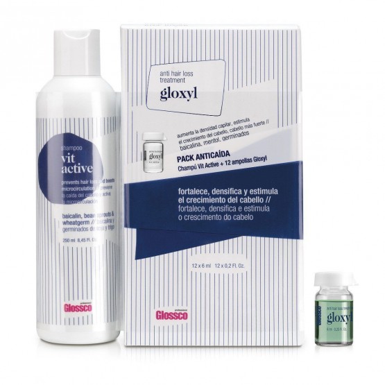 PACK DE TRATAMIENTO ANTICAIDA GLOSSCO 12X6ML(AMPOLLAS) + CHAMPU 250ML