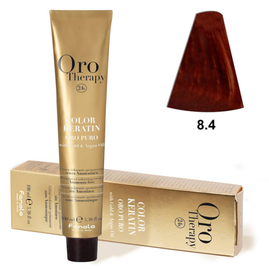 TINTE FANOLA KERATIN ORO THERAPY 8.4 RUBIO CLARO COBRIZO 100ML